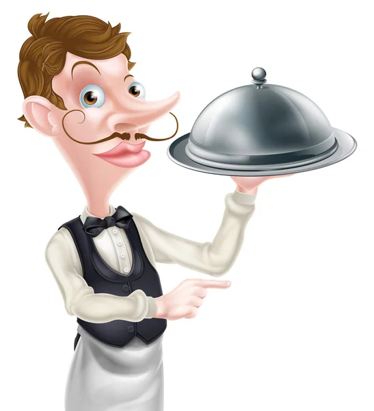 Pointing Cloche Waiter — Stock Vector