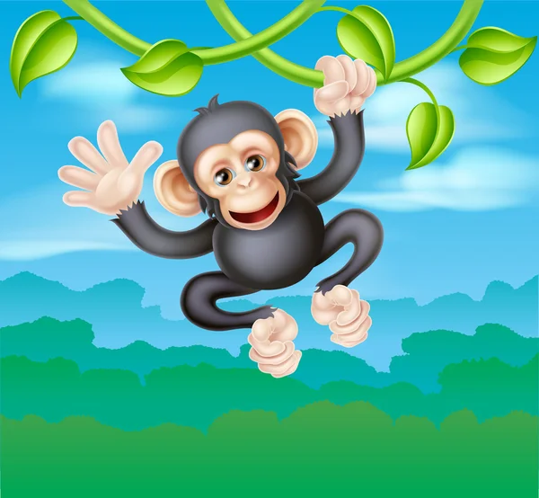 Swinging Cartoon Chimp — Stock Vector