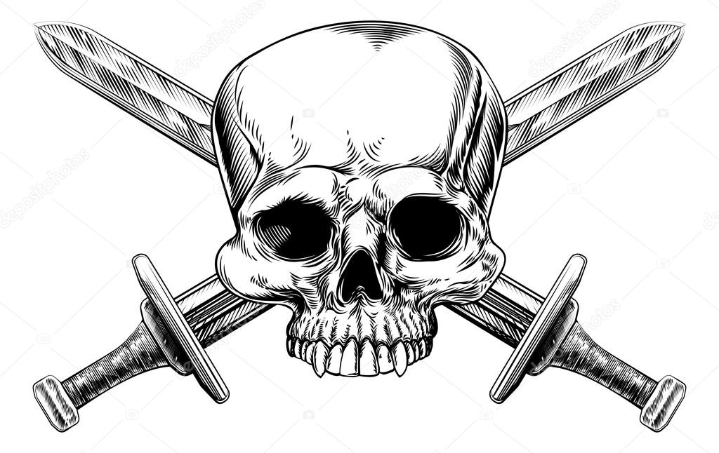 Skull and Cross Swords Woodcut Stock Vector by ©Krisdog 116247662