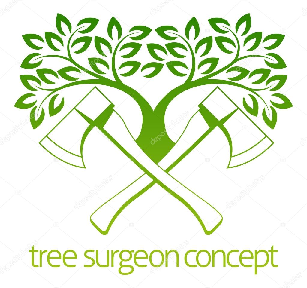 A crossed axes and tree Tree Surgeon or gardener concept design