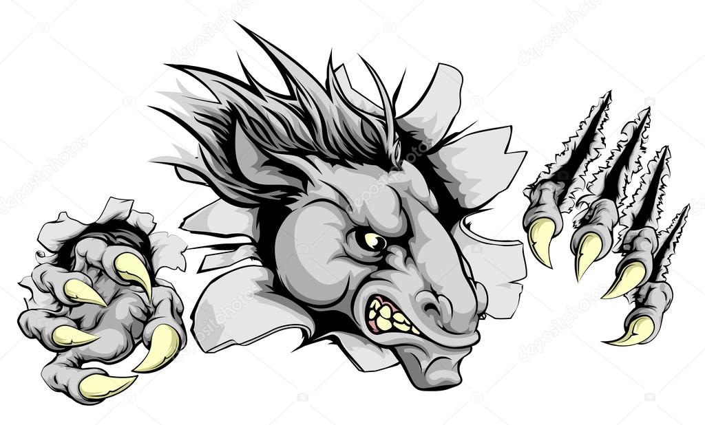 Horse sports mascot breakthrough concept of a horse sports mascot or character breaking out of the background or wall