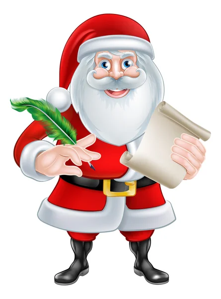 Santa Holding Scroll e Quill — Vetor de Stock