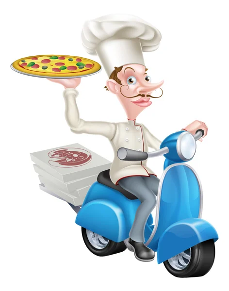 Pizza teslim Chef Moped — Stok Vektör