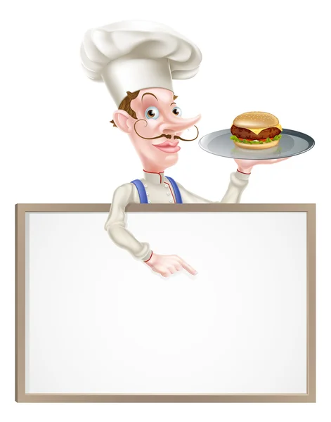 Burger Chef Pointing at Sign — Stock Vector