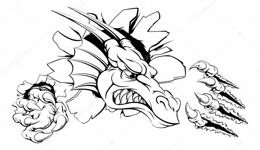 Illustration of a dragon ripping through the background