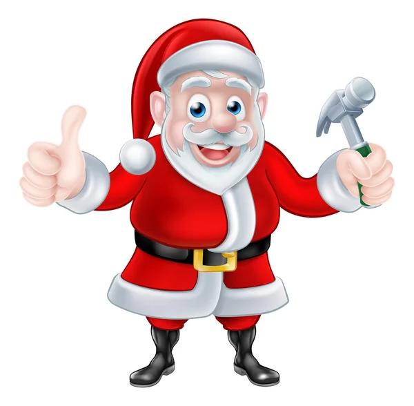 卡通圣诞老人放弃拇指按住锤 — 图库矢量图片