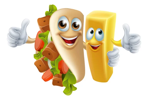 Kebab en Chip Mascottes — Stockvector