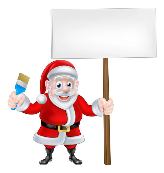 Cartoon Santa Holding Paintbrush and Sign — Stock Vector