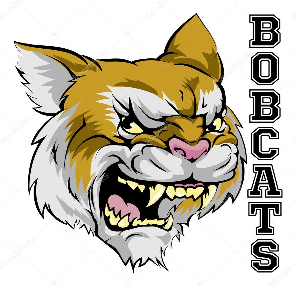 An illustration of a cartoon bobcat sports team mascot with the text Bobcats