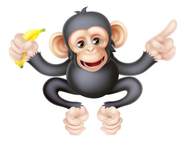 Muz işaret ile karikatür şempanze
