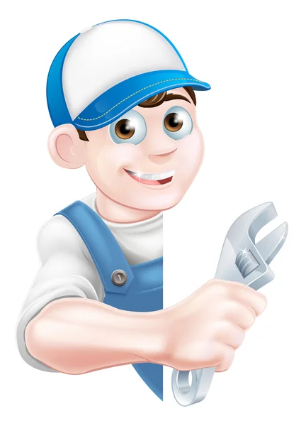 Plumber Mechanic Cartoon Man — Stock Vector