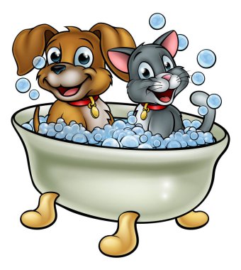 Çizgi film Kedi ve Köpek Yıkama Banyo