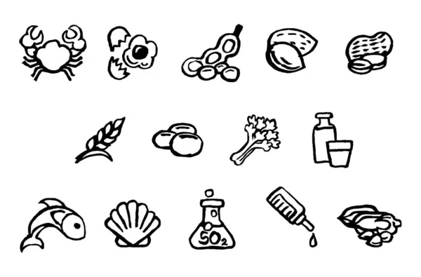 Iconos de seguridad alimentaria Estilo de pincel de tinta de acuarela — Archivo Imágenes Vectoriales
