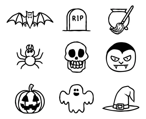 Set di icone disegnate a mano Halloween — Vettoriale Stock