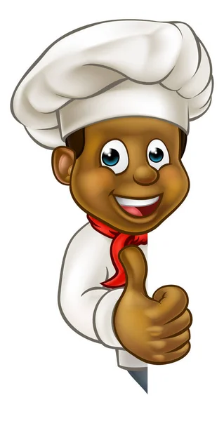 Preto Chef Cartoon personagem mascote — Vetor de Stock