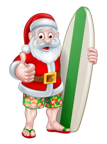 Santa in Shorts Holding Planche de surf — Image vectorielle