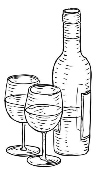 Bouteille de vin et verres Style rétro vintage — Image vectorielle