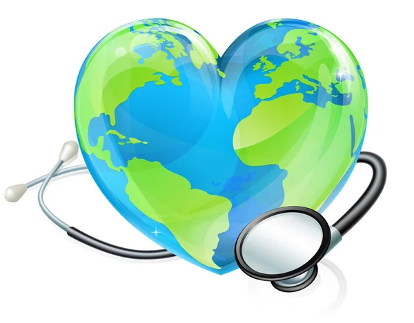 Έννοια Stethoscope Καρδιά Γη Παγκόσμια Υγεία Globe — Διανυσματικό Αρχείο
