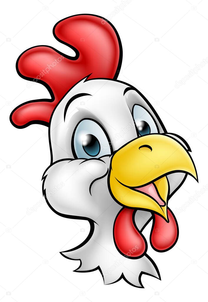 A cute happy cartoon chicken rooster character