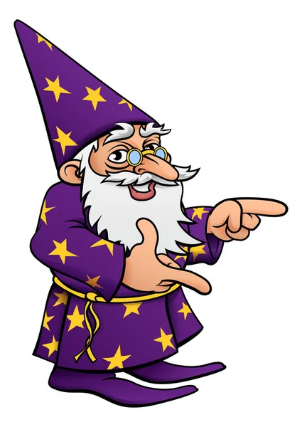 Wizard Cartoon Mascot Pointing — Stock Vector