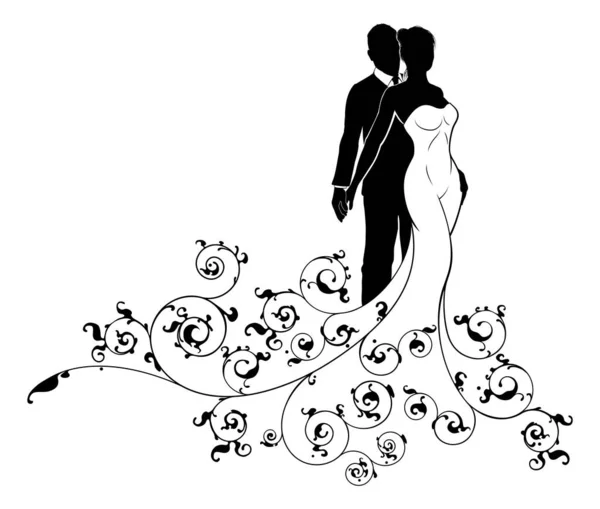 Modèle abstrait Mariée et marié Silhouette de mariage — Image vectorielle