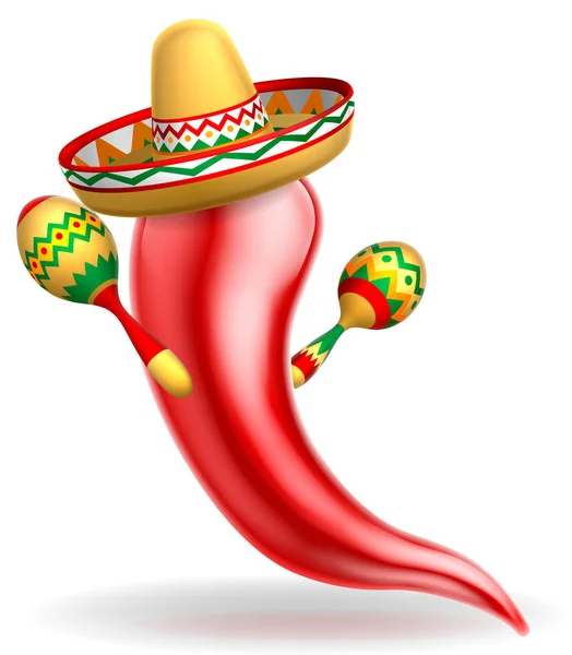 Karakter Red Chilli Pepper Meksiko - Stok Vektor