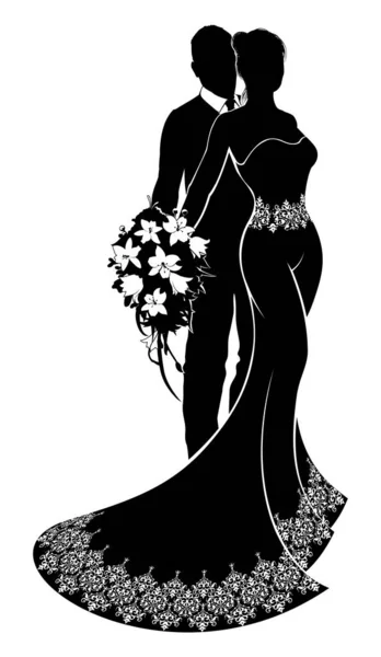 Braut und Bräutigam Hochzeit Silhouette — Stockvektor