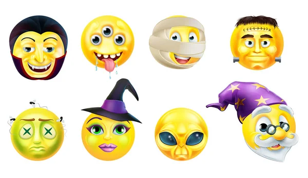 Conjunto de ícones do Emoticon de Halloween — Vetor de Stock