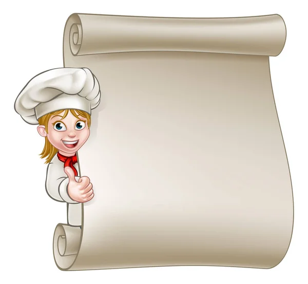 Cartoon Woman Chef Menu Scroll — Stock Vector