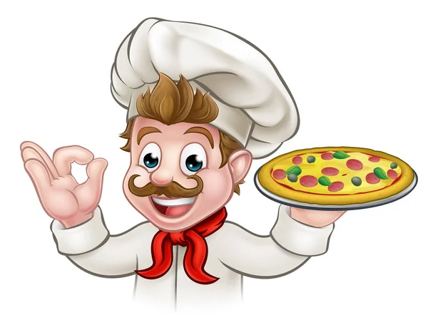 Pizza de chef de dibujos animados — Vector de stock