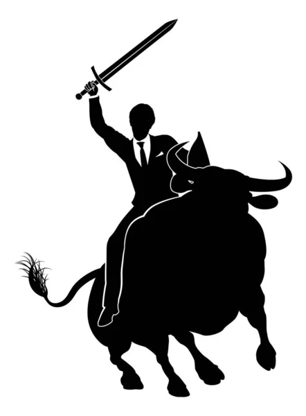 Hombre de negocios Riding Bull Concept — Vector de stock