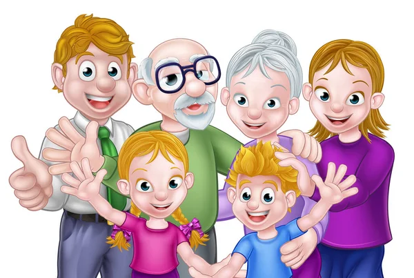 Cartoon Kids Ouders en grootouders — Stockvector