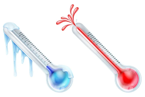 Iconos del termómetro caliente y frío — Vector de stock