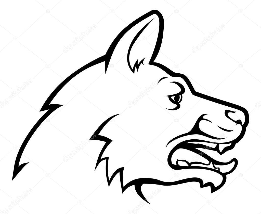 An illustration of a dog head or face in profile