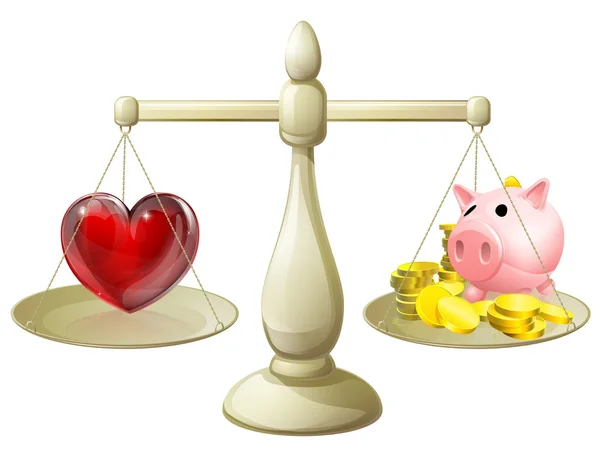 Pieniądze albo miłość koncepcja równowagi — Wektor stockowy