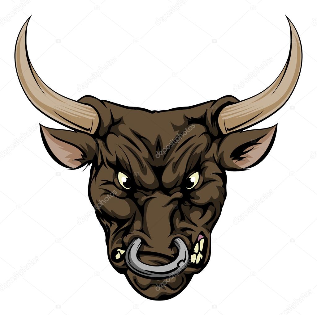 An illustration of a fierce bull animal character or sports mascot
