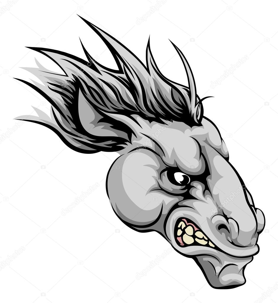 An illustration of a fierce horse animal character or sports mascot