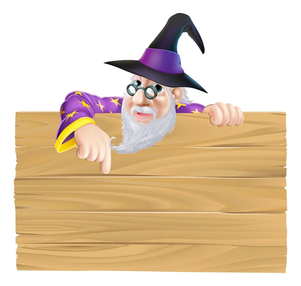 Cartoon Wizard segno di legno — Vettoriale Stock