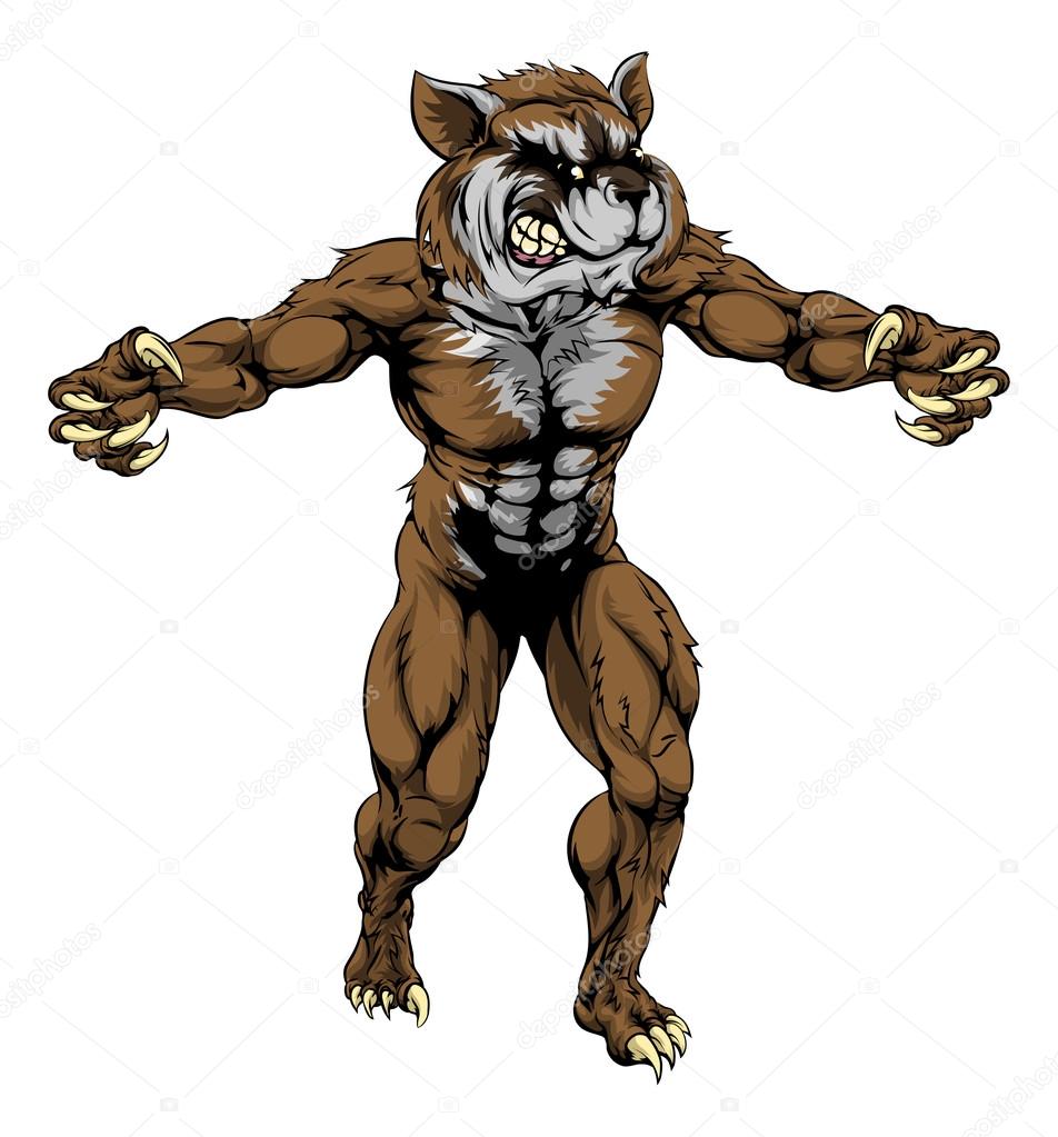 An illustration of a Raccoon scary sports mascot with claws out