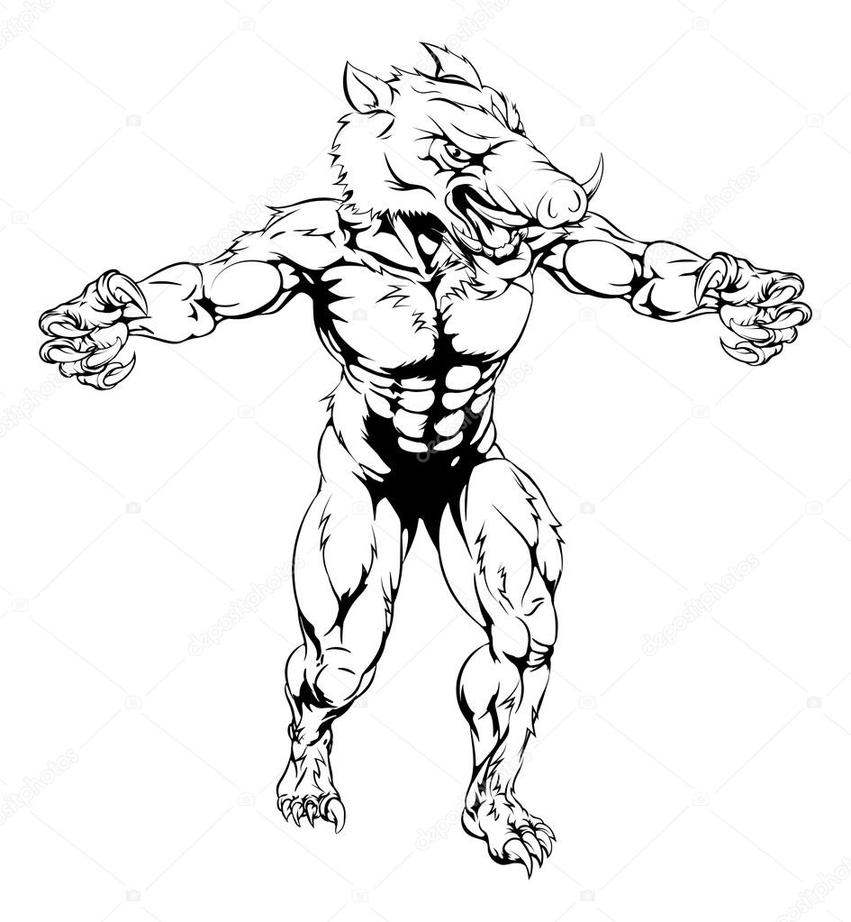 An illustration of a Boar scary sports mascot with claws out
