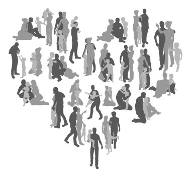 Family silhouettes heart clipart