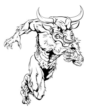Minotaur bull sports mascot running clipart