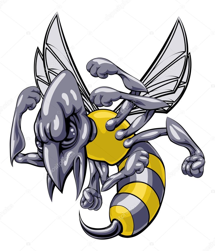 A mean looking hornet wasp or bee mascot character cartoon illustration