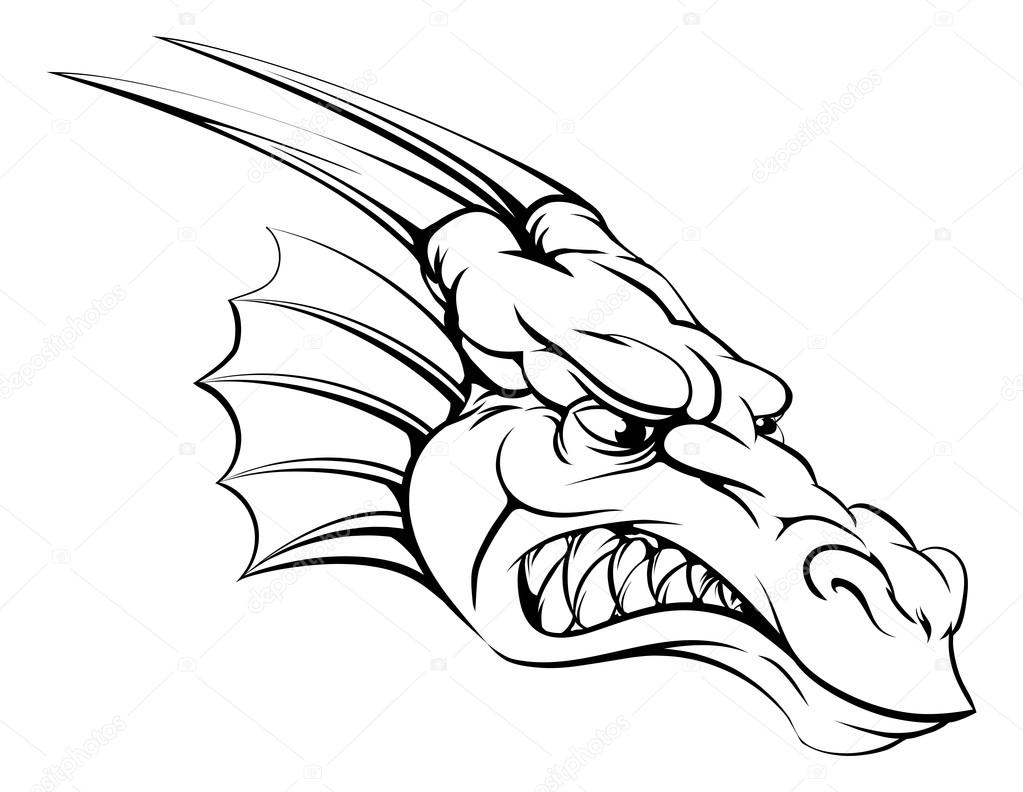 A drawing of a mean tough dragon mascot head