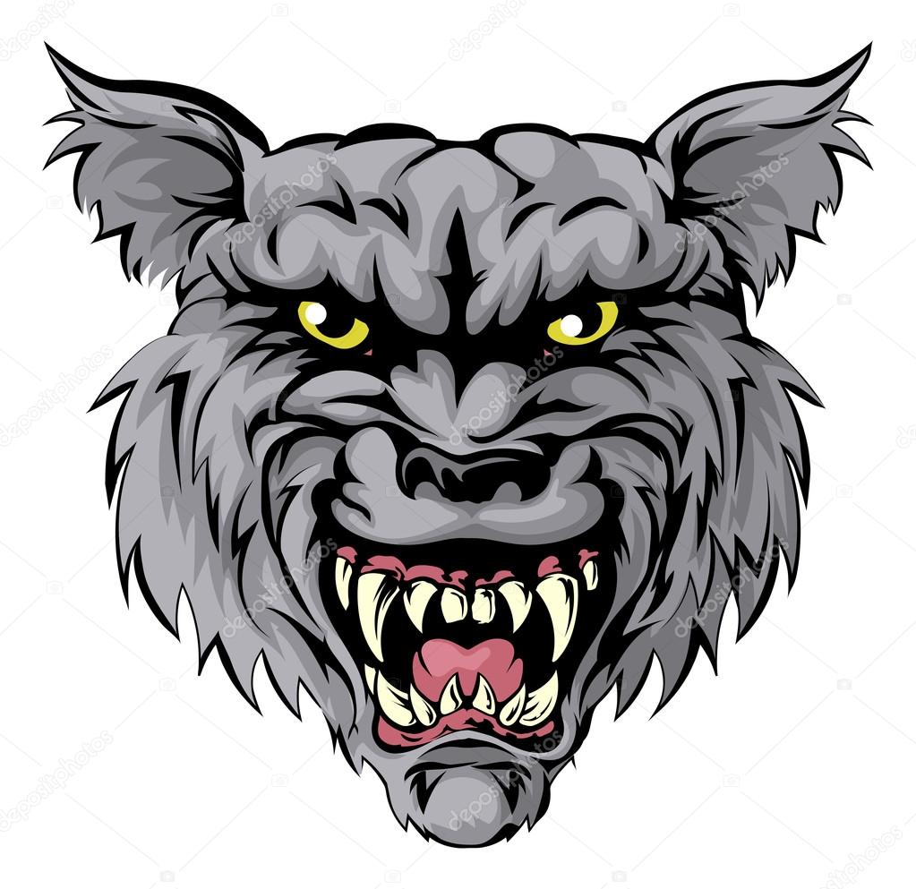 An illustration of a fierce wolf animal character or sports mascot