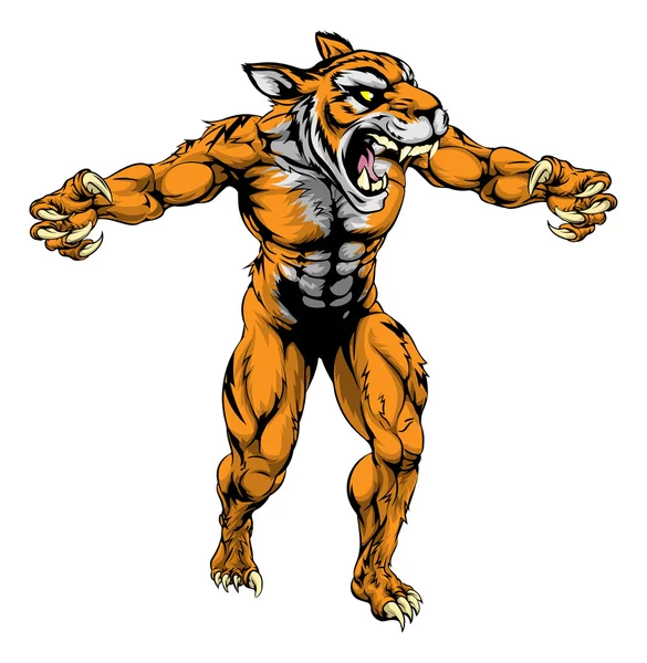Tiger maskot olahraga menakutkan - Stok Vektor