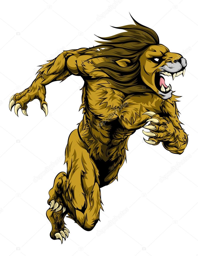 Lion sports mascot running