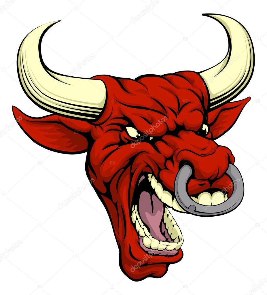 An aggressive tough mean red bull sports mascot character