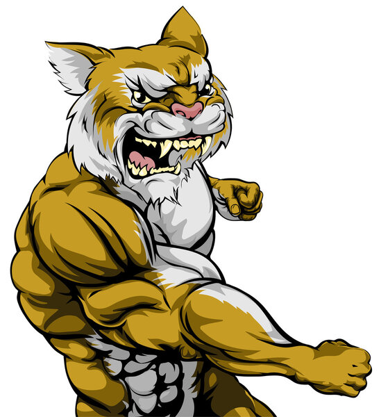 Punching wildcat mascot