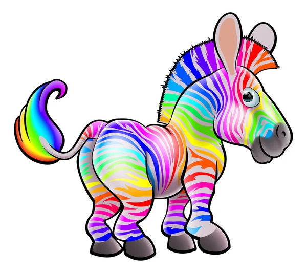 Cebra arco iris de dibujos animados — Vector de stock